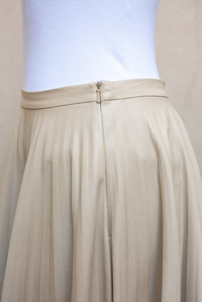 Max Mara Faux Leather Pleated Midi Skirt