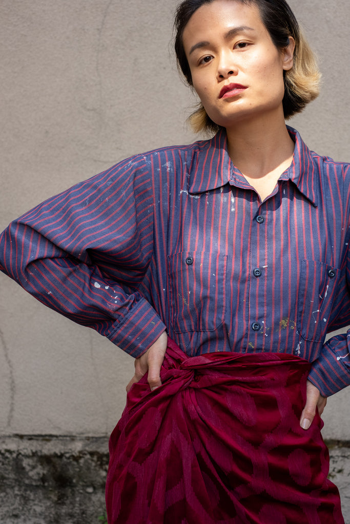 Red Kap Workwear Button Up in Red/Blue Stripe