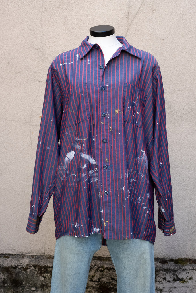 Red Kap Workwear Button Up in Red/Blue Stripe