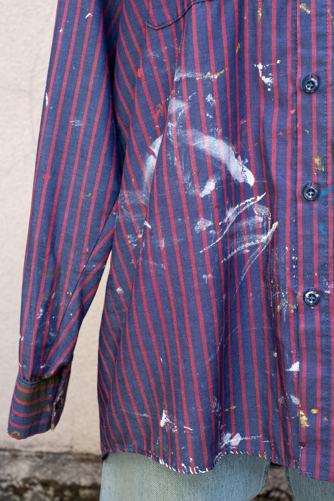 Red Kap Workwear Button Up in Red/Blue Stripe